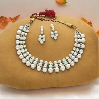 Sri Jagdamba Pearls Shimmering 3 line Pearl Necklace Set