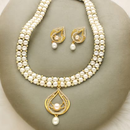 Sri Jagdamba Pearls Spectacular Dual Line Pearl Necklace Set