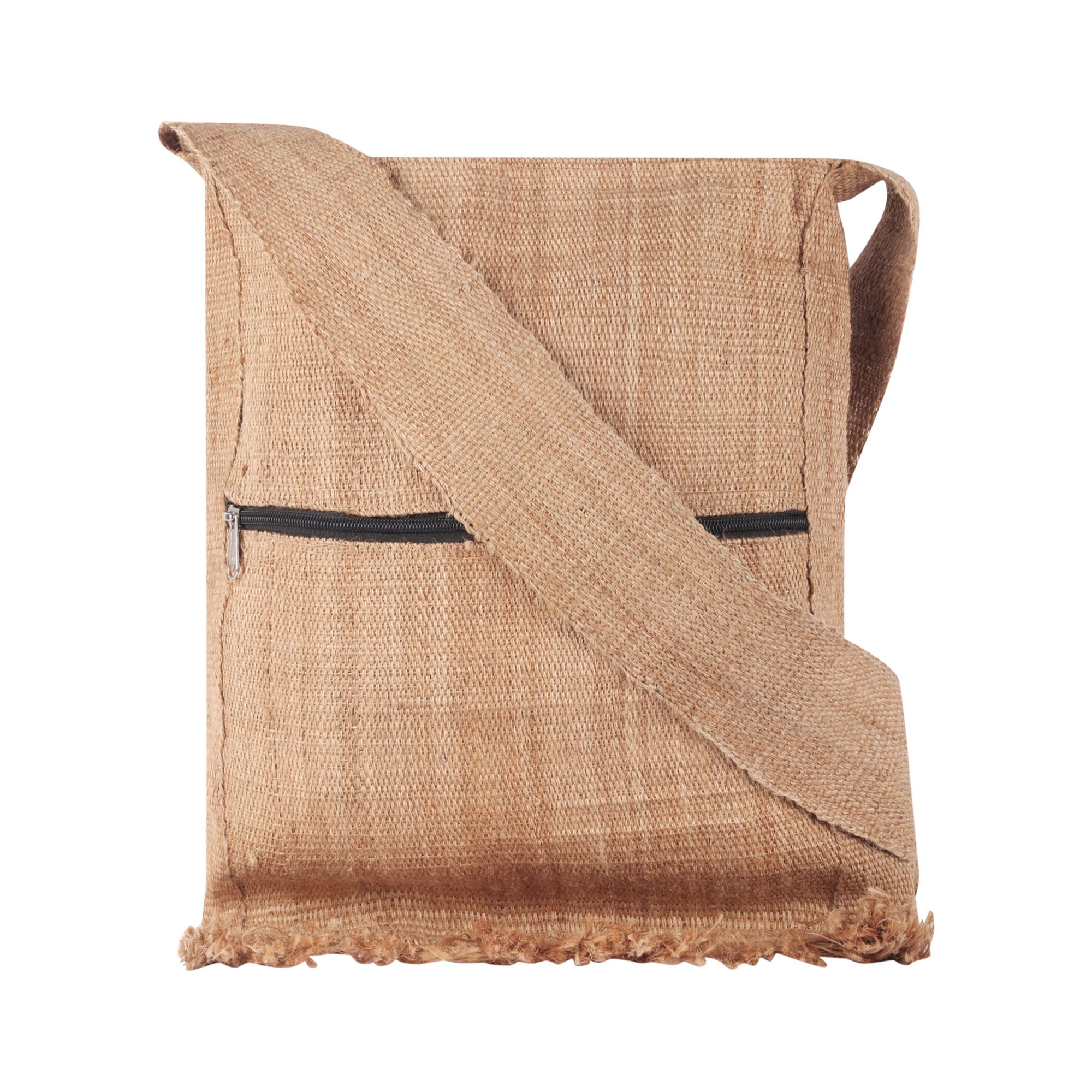 Raiganj Crafts Stylish and Sustainable Jute Side Bags - Eco friendly Fashion Bag for Grocery / Shopping / Tiffin / Handbag with Zip and Jute andle for Mens and Womens