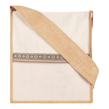 Raiganj Crafts Stylish and Sustainable Jute Side Bags - Eco friendly Fashion Bag / Shopping / Tiffin / Handbag with Zip and Jute Handle for Mens and Womens