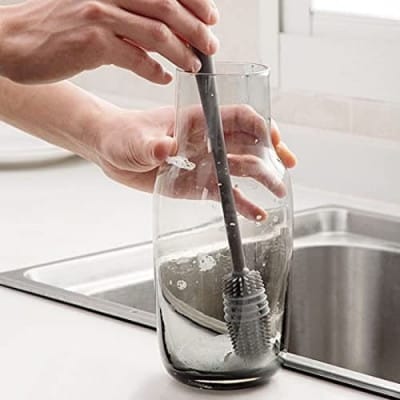 Long Handle Silicone Bottle Cleaner Brush for Washing Water Bottle || Solution Bottle Mug Cleaning Brush || [Color - Grey]