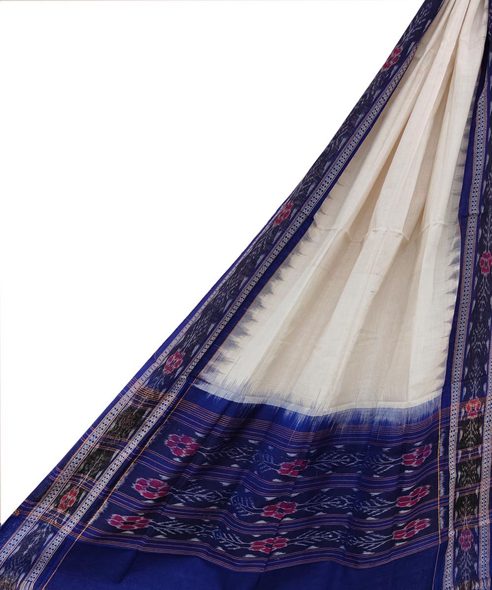 White Sambalpuri Handwoven Single Ikat Cotton Dupatta SFCDUP0454