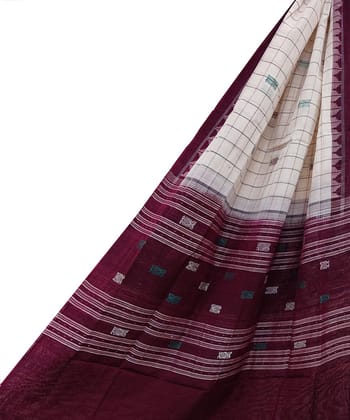 Offwhite Maroon Sambalpuri Handwoven Single Ikat Cotton Dupatta