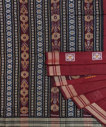 Maroon Bomkai Handwoven Single Ikat Cotton Saree SFCSAR1335