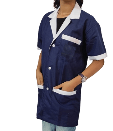 Medical Staff Apron | 3-Pockets Apron | Navy Blue Color | Unisex Pattern | Style with White Collar | Comfortable | Durable | Best Fitted For Medical Professionals (Staff, Nursing & Lab Technicians)