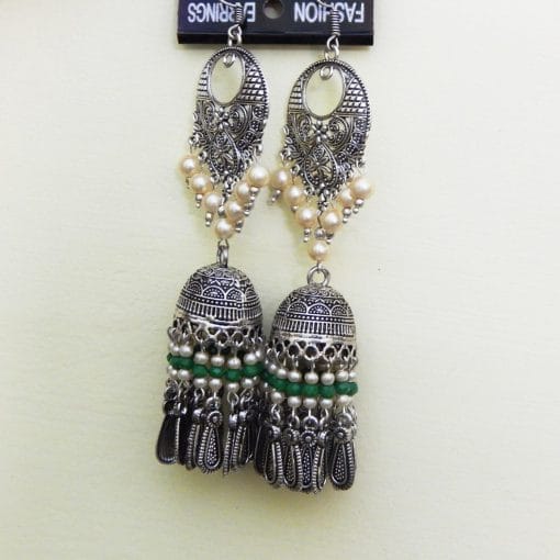 SILVER METAL FANCY JUMKA EARRINGS