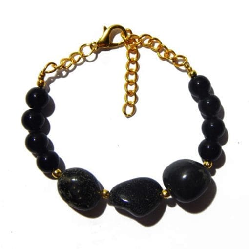 GEMSTONE BLACK AGATE ROOT CHAKRA GOLD CHAIN BRACELET