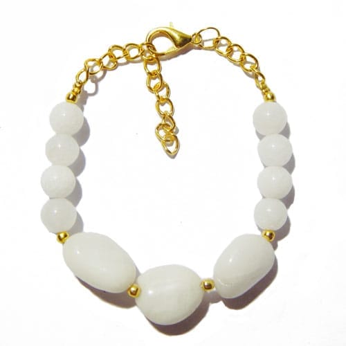 GEMSTONE WHITE AGATE CROWN CHAKRA GOLD CHAIN BRACELET