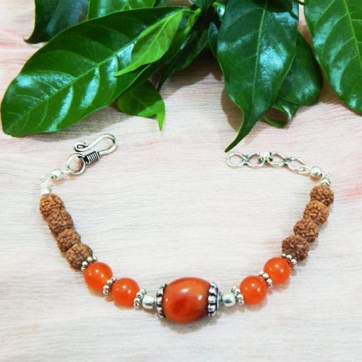 GEMSTONE CARNELIAN & RUDRAKSHA BEADS BRACELET