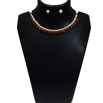 5MM REAL PEARL WITH RUDRAKSHA CHOKER NECKLACE