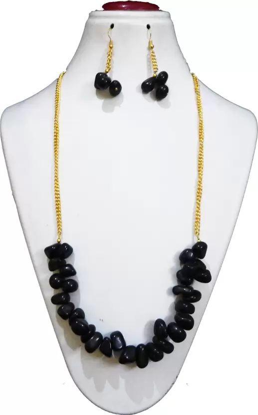 GEM STONE BLACK AGATE CHIPS NECKLACE