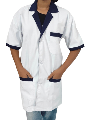 Medical Staff Apron | 3-Pockets Apron | White Color | Unisex Pattern | Style with Navy Blue Collar | Comfortable | Durable | Best Fitted For Medical Professionals (Staff, Nursing & Lab Technicians)