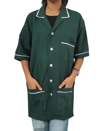 Medical Staff Apron | 3-Pockets Apron | Bottle Green Color | Unisex Pattern | Style with White Pipine | Comfortable | Durable | Best Fitted For Medical Professionals (Staff, Nursing & Lab Technicians)