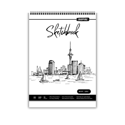 INSPIRE A4 Sketch Book - 72 Pages - 140 GSM Paper - 21cm x 29.7cm - Pack Of 1