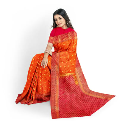 Fanta orange with pink color 1000 buttas semi silk saree