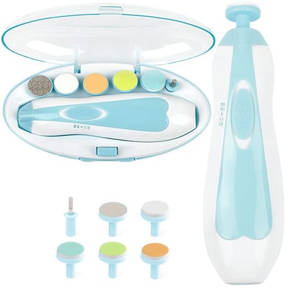 Baby Nail Trimmer New Born Electric Baby Nails Cutter with 6 Different Detachable Heads - 4 Working Modes - 360 Degree Moderate Rotating