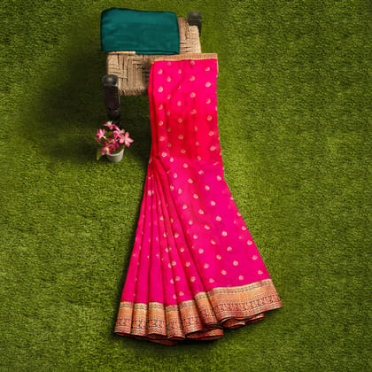 Ruby pink with Zari worked border 1000 buttas semi silk saree.