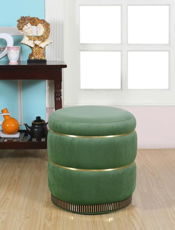 Shadowkart Pouffes Sitting Stool for Living Room, Make up Table Mudda Puffy Wooden Ottoman Stools, Pouffe Footstool, Pouf for Office Home Decoration & Dressing Table, 16x16x18 Inch, Green