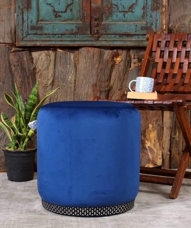 Rugsxerry Pouffes Sitting Stool for Living Room, Mudda Puffy Wooden Ottoman Stools, Pouffe Footstool, Pouf for Office Home Decoration & Dressing Table, 16x16x18 Inch, RoyalBlue