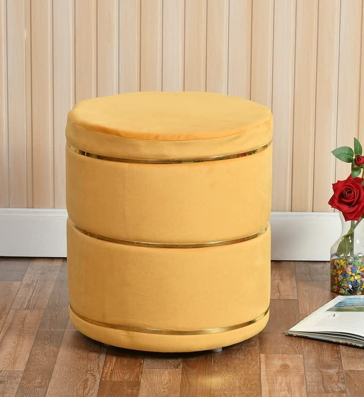 ShadowKart Pouffes Sitting Stool for Living Room, Wooden Mudda Ottoman Stools, Pouffe Footstool, Pouf for Office Home Decoration & Dressing Table, 16x16x18 Inch (MangoGold)