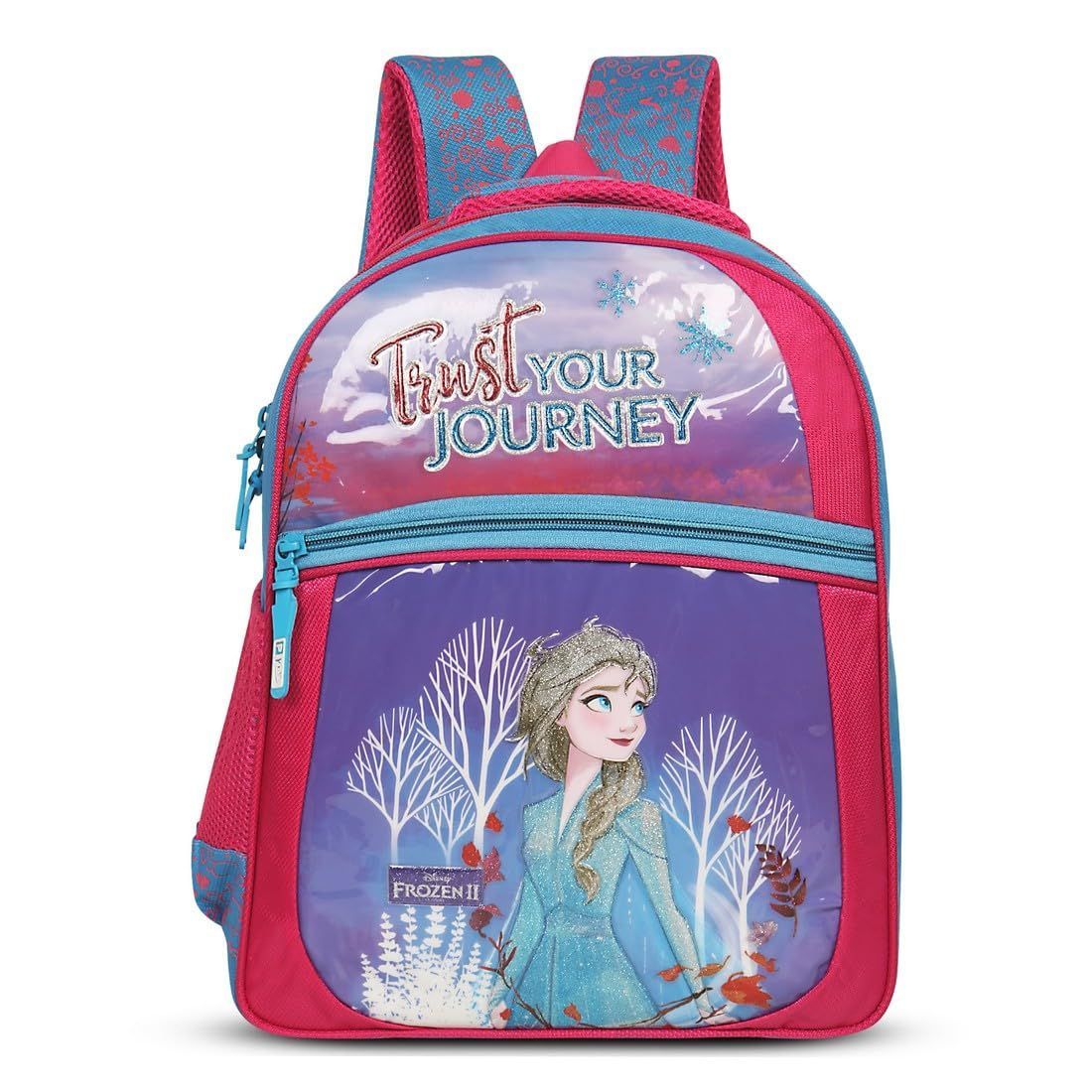 Priority Disney Princess Frozen Elsa Embossed Polyester School Backpack For Kids | Specially School Bag For Girls | 7 to 12 Years (16 Inch | Medium | Blue)