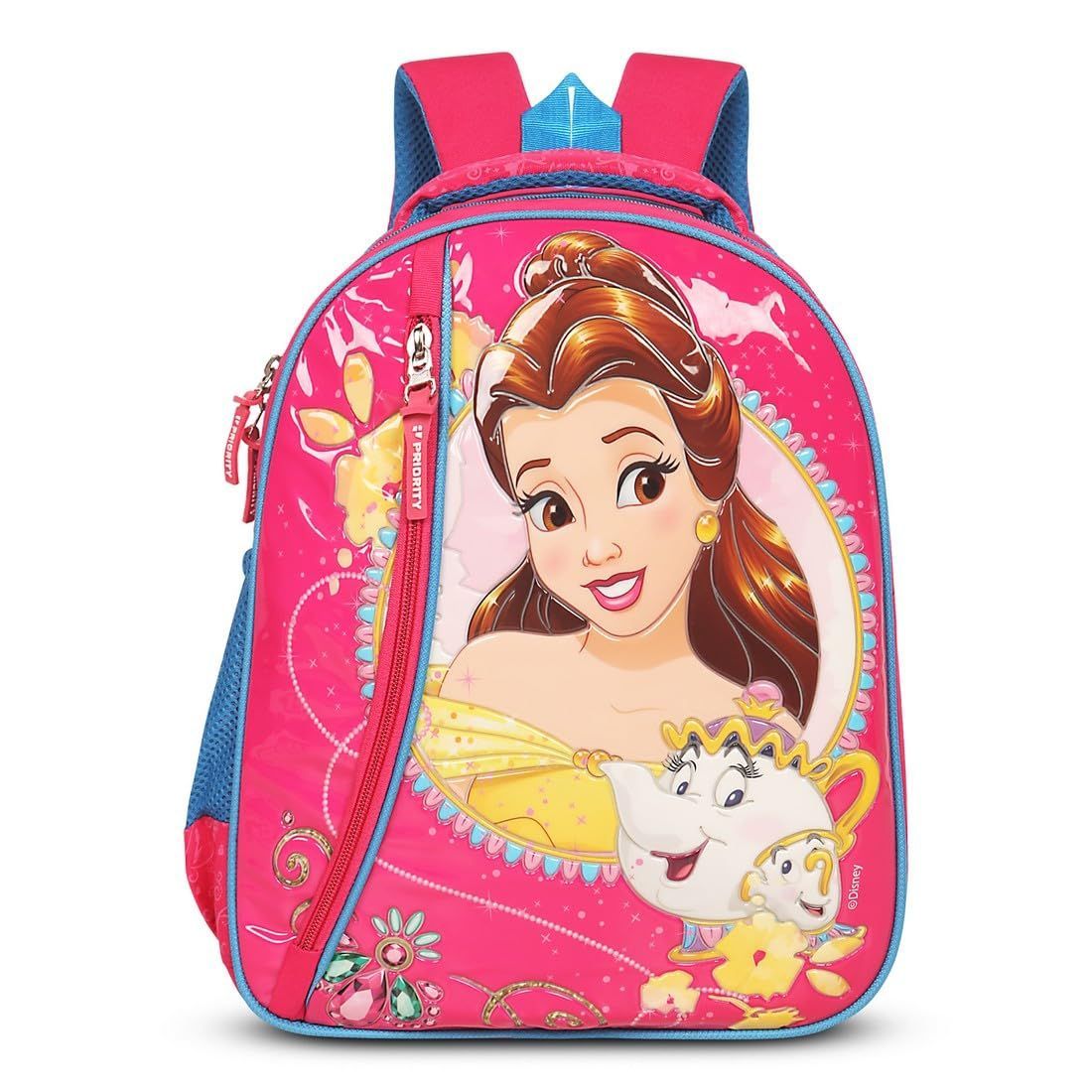 Priority Disney Princess Belle Embossed Polyester School Backpack For Kids | Specially School Bag For Girls | 4.5 to 7 Years (14 Inch | Small | Pink)