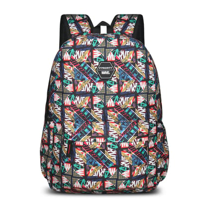 Priority Striker 005 32 Litres Marvel Black Polyester Stylish College Bag | Printed Backpack Unisex Bag for College Office Suitable for Men & Women (25883)