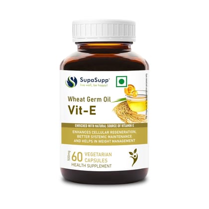 Sri Sri Tattva SupaSupp Wheat Germ Oil Vit - E | Enhances Cellular Regeneration, Better Systemic Maintenance And Helps In Weight Management |  Vitamin E | Health Supplement | 60 Veg Cap, 500mg