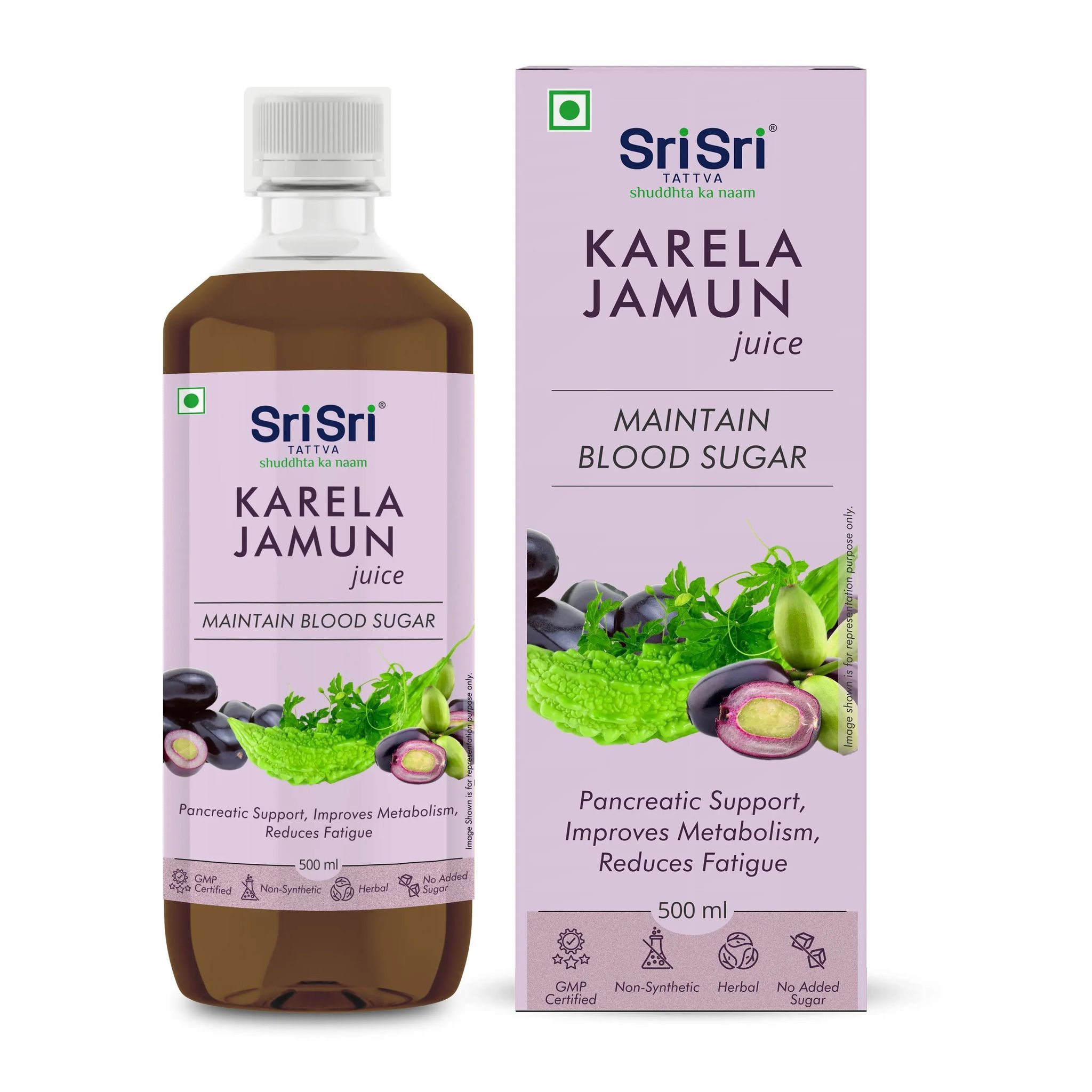 Sri Sri Tattva Karela Jamun Juice - Maintain Blood Sugar | Pancreatic Support, Improves Metabolism, Reduces Fatigue |  500ml