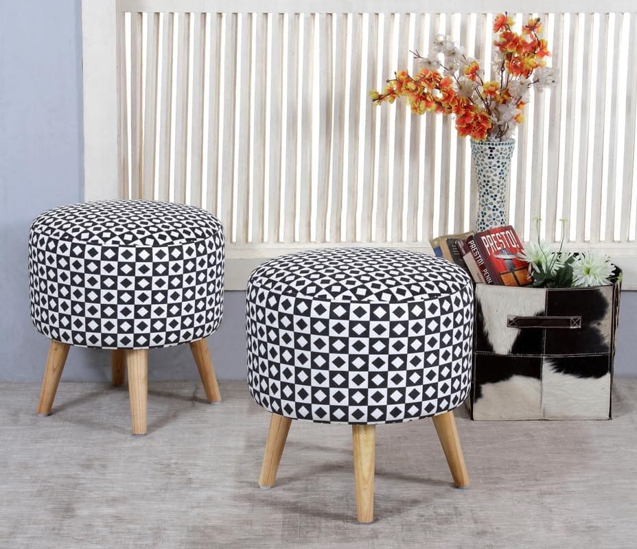 ShadowKart Ottoman Pouffes Sitting Mudda Puffy Stool for Living Room Dressing Table Pouf Round Footstool for Home Decor, Printed,Combo 16x16x17 Inch