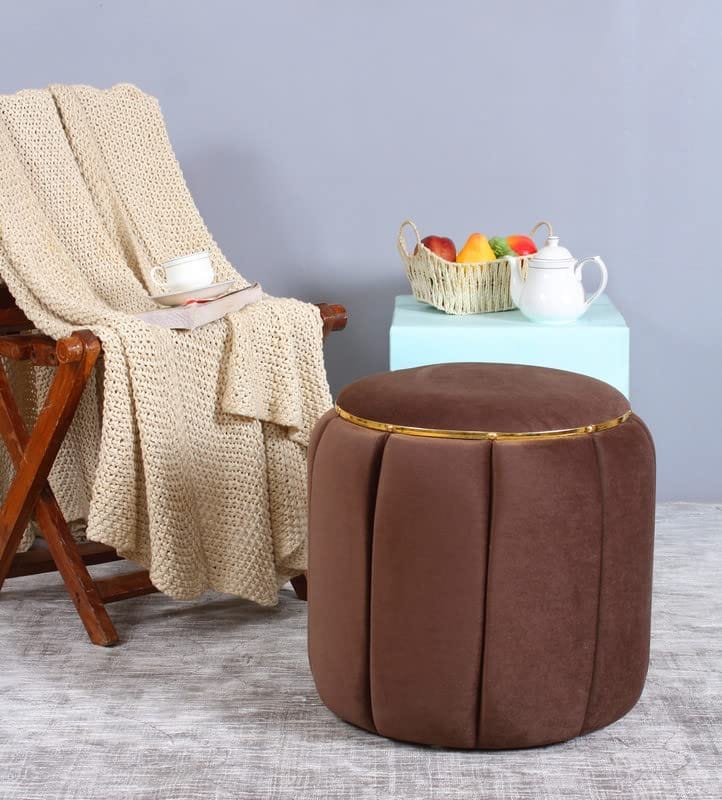 Shadowkart Pouffes Sitting Stool for Living Room Mudda Puffy Wooden Ottoman Stools Poof Footstool Dressing Table Pouf for Office Home Decor, 18x18x17 Inch