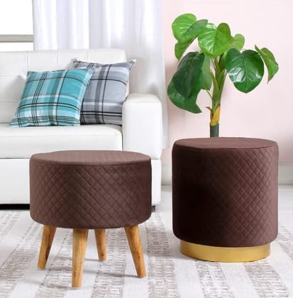 Shadowkart Ottoman Pouffes Sitting Mudda Puffy Stool for Living Room Dressing Table Pouf Round Footstool for Office Home Decor, Check Holland Velvet ,16x16x17 Inch