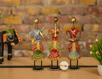 CHANDRA CRAFT HOUSE Iron Tribal Lady Worker | showpieces Ladies Doll Figurine Statue Decorative Items | Show Pieces for Home Decor Stylish Living Room Tea Light Stand (Pack of 3 )