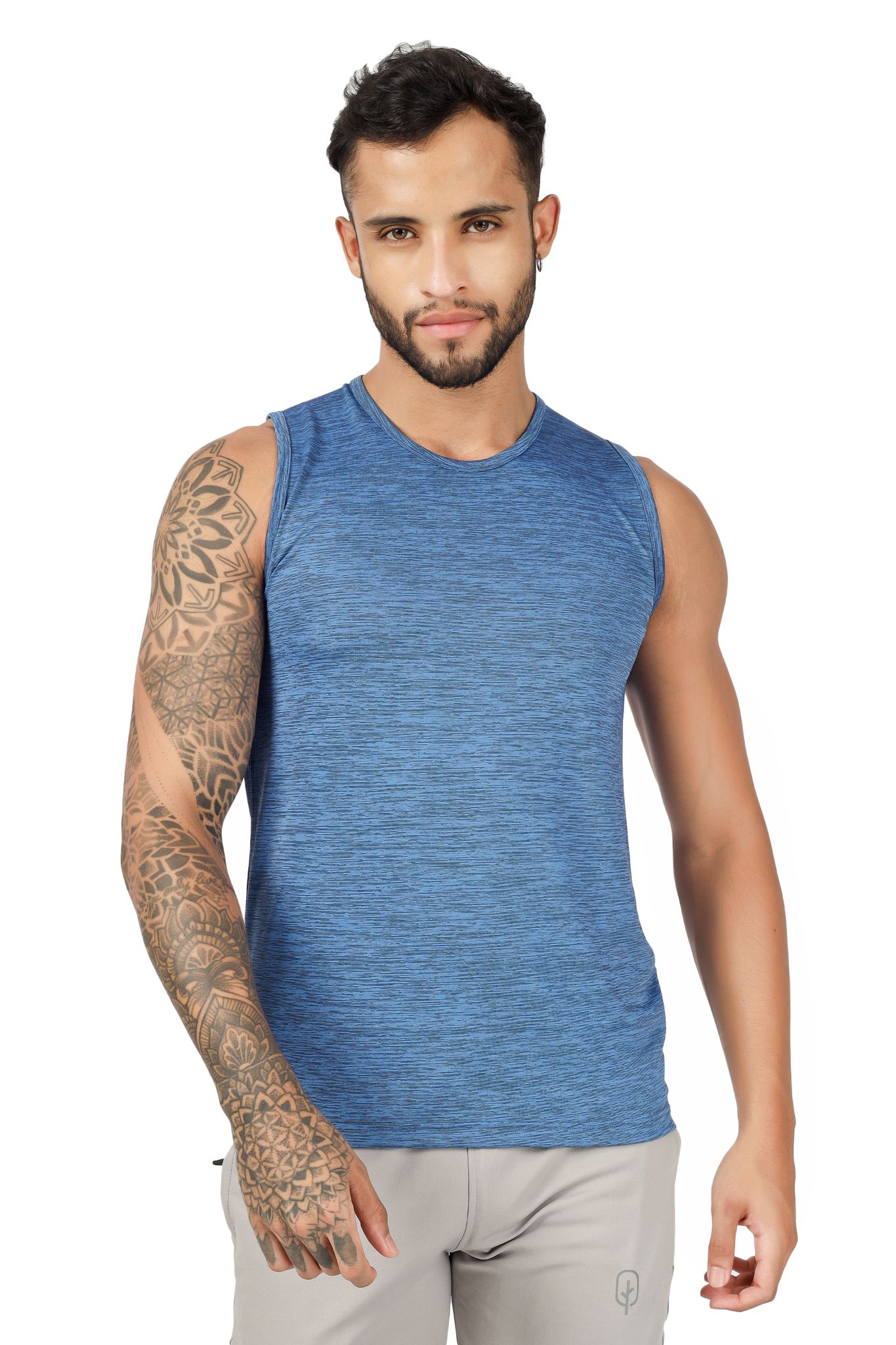 BLUEFICUS Men's GymVest Workout and Muscle Tank Top for Bodybuilding Running Weight Lifting Made by Dryfit Polyester Fabric (Blue)