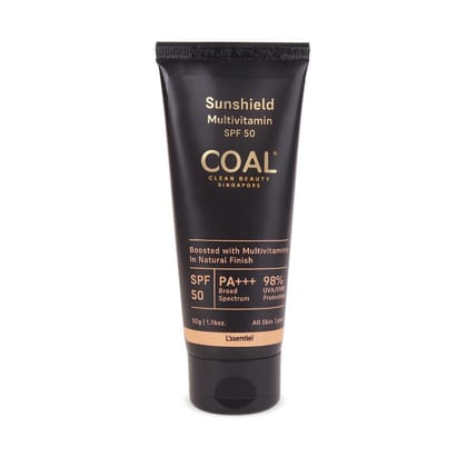 COAL Clean Beauty Sunshield Multivitamin SPF 50 PA+++ Sunscreen with Multivitamins | UVA/UVB, Premature Ageing, Sun Damage & Tanning Protection | Men & Women | All Skin Types | 50g