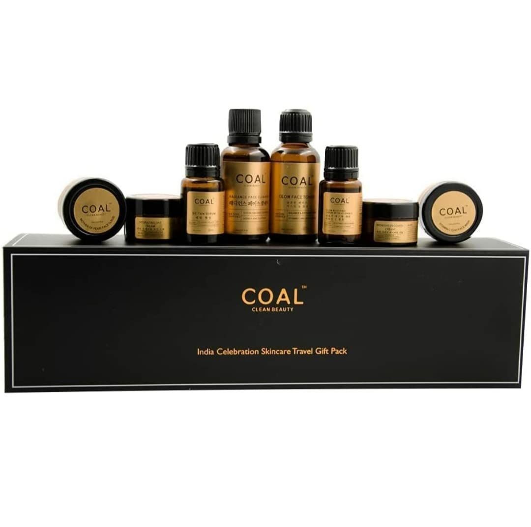 COAL Clean Beauty Skincare Travel Kit | Face Cleanser 15ml x 2, Face Scrub 15g x 2, Day & Night Cream 15g x 3 & Elbow & Hand Brightening Cream 15g x 1 | Deeply Cleanses, Exfoliates & Moisturizes | Men & Women | All Skin Types | Pack of 8