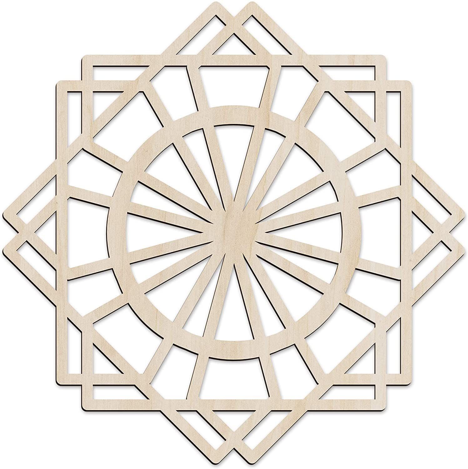 Haoser Mandala Wooden Wall Art, Traditional Star Ornament Polygonal Details, Birch Wood Plywood Rustic Wall Art Accent for Hallway Bedroom Living Room Cafes and Offices (Mandala Design-9_30CM)