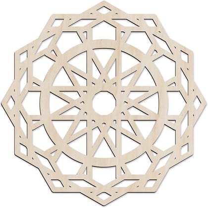 Haoser Mandala Wooden Wall Art, Traditional Star Ornament Polygonal Details, Birch Wood Plywood Rustic Wall Art Accent for Hallway Bedroom Living Room Cafes and Offices (Mandala Design-14_30CM)