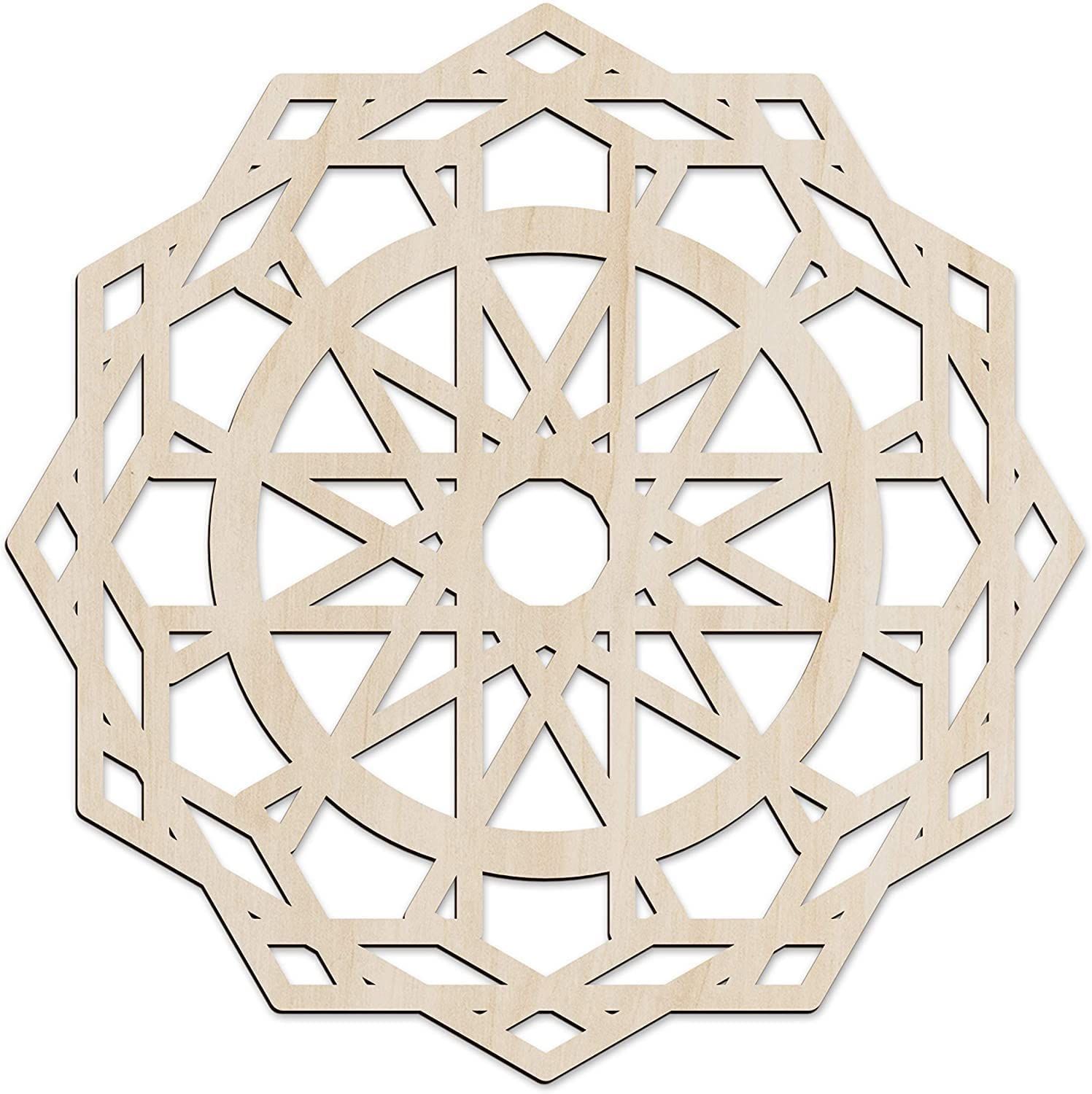 Haoser Mandala Wooden Wall Art, Traditional Star Ornament Polygonal Details, Birch Wood Plywood Rustic Wall Art Accent for Hallway Bedroom Living Room Cafes and Offices (Mandala Design-14_30CM)