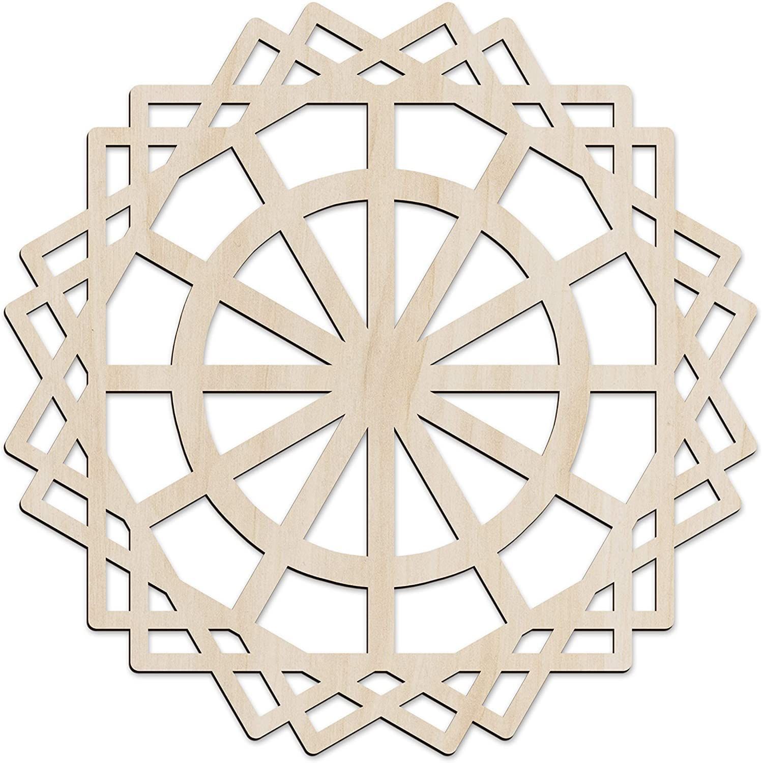 Haoser Mandala Wooden Wall Art, Traditional Star Ornament Polygonal Details, Birch Wood Plywood Rustic Wall Art Accent for Hallway Bedroom Living Room Cafes and Offices (Mandala Design-12_30CM)