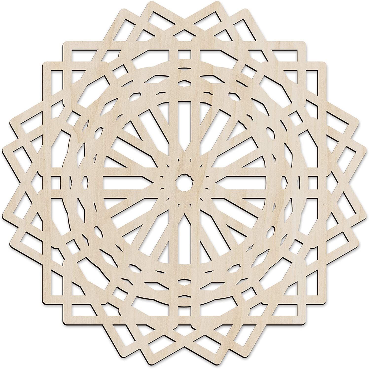 Haoser Mandala Wooden Wall Art, Traditional Star Ornament Polygonal Details, Birch Wood Plywood Rustic Wall Art Accent for Hallway Bedroom Living Room Cafes and Offices (Mandala Design-10_30CM)