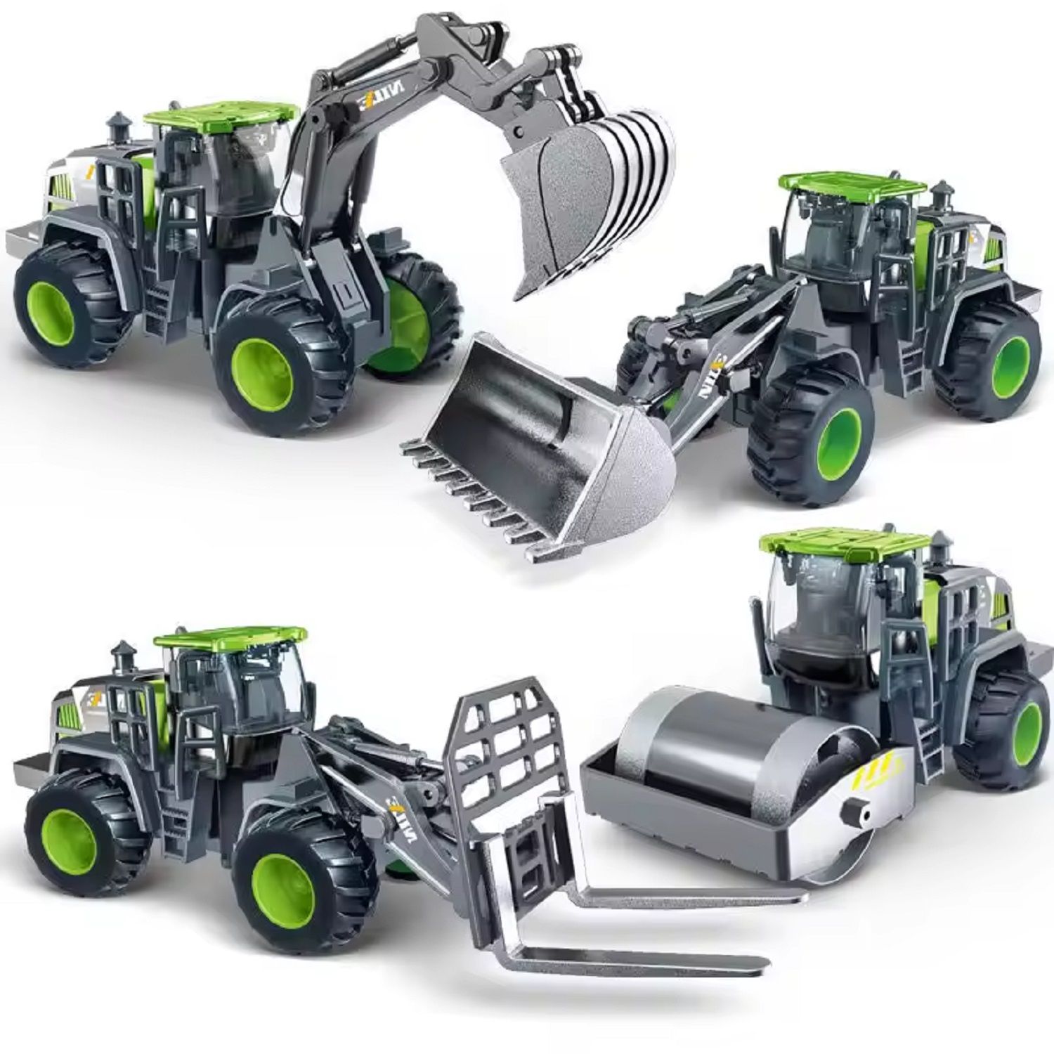 KTRS ENTERPRISE Diecast Car Alloy Toy Engineering Vehicle Mini Excavator Toy Metal Diecast Car Set Simulation Engineering Diecast Car 4pic