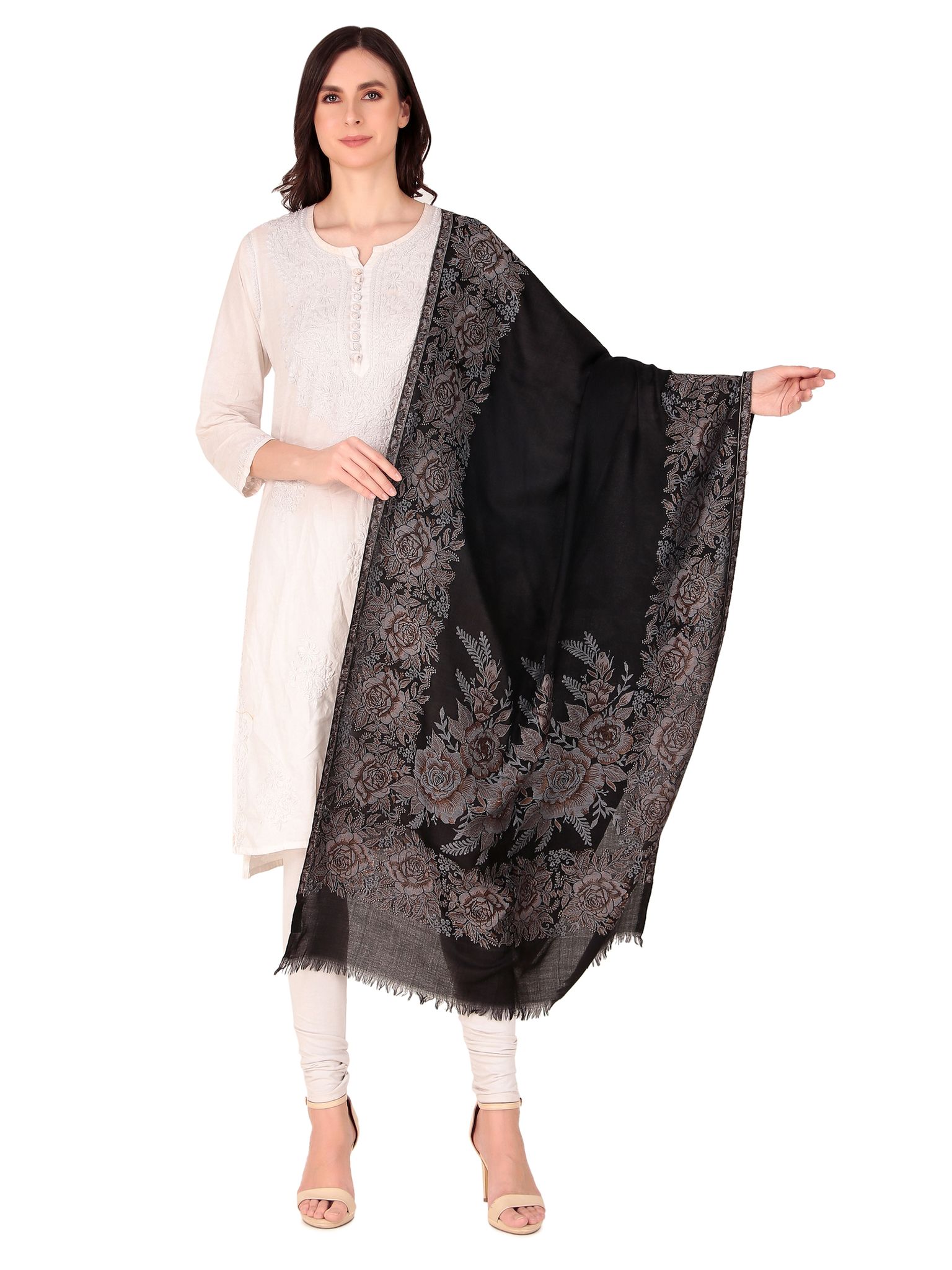 Toosh Moda Women's Embellished Beautiful Ethnic Winter Wear jacquard Shawls (Black 70*200)