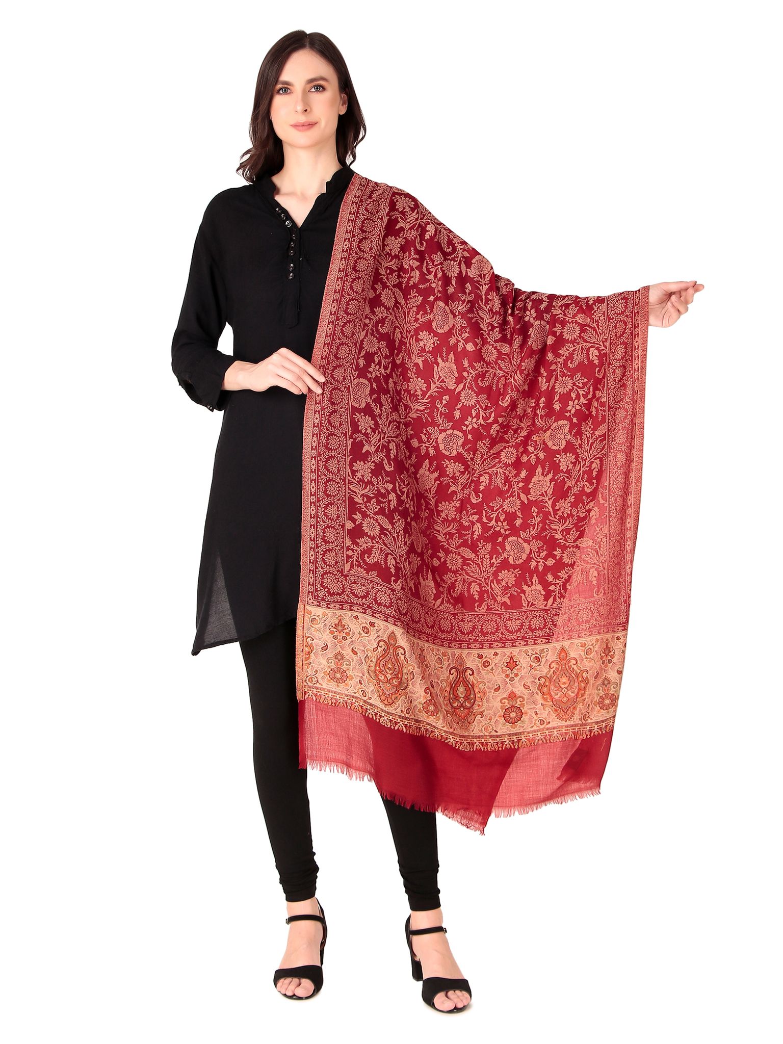 Toosh Moda Women's Embellished Beautiful Ethnic Winter Wear jacquard Shawls (Maroon 70*200)