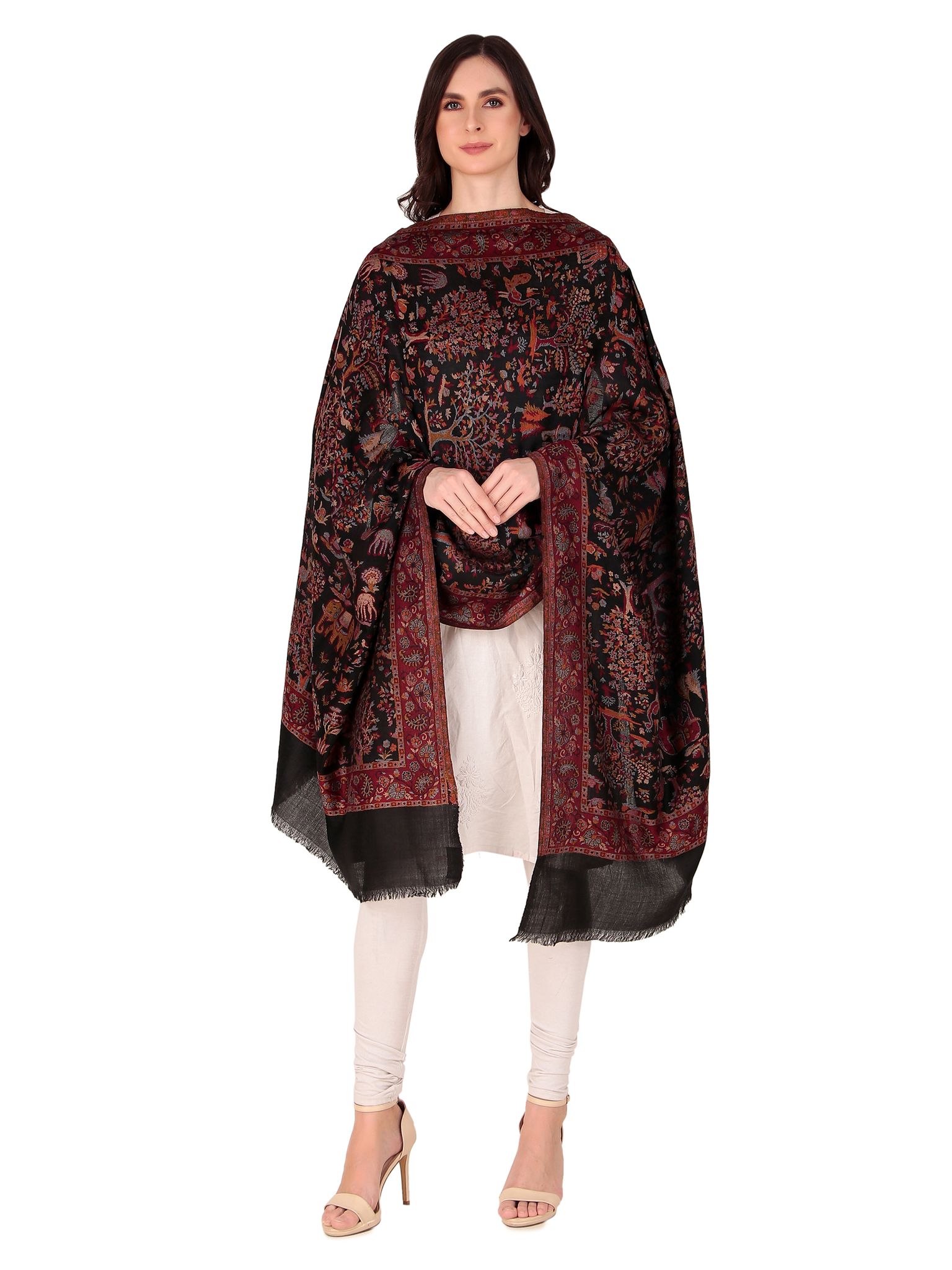 Toosh Moda Women's Embellished Beautiful Ethnic Winter Wear jacquard Shawls (Black 70*200)