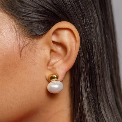 Golden Pearl Harmony Studs - Embrace Everyday Luxury