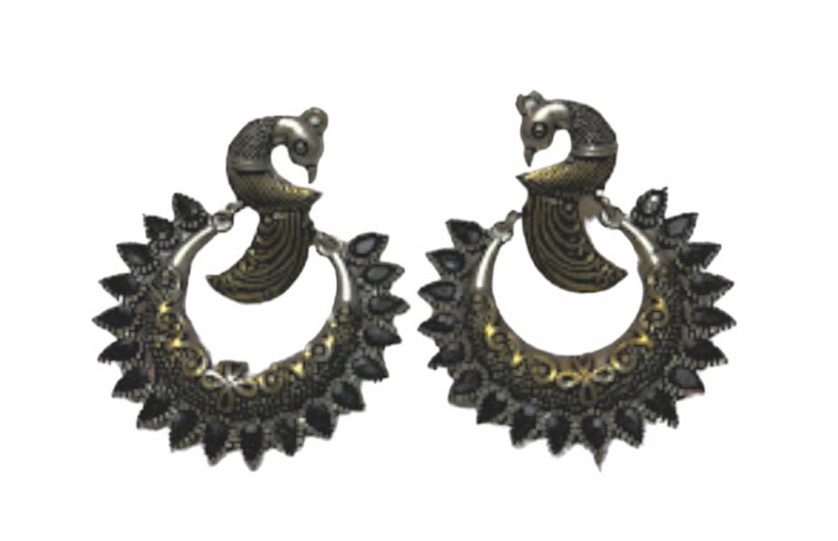 Peacock Design Black Stones Chandbali