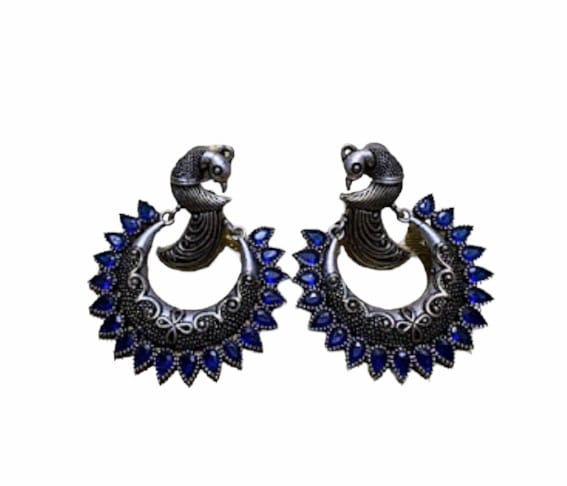 Peacock Design Blue Stones Chandbali