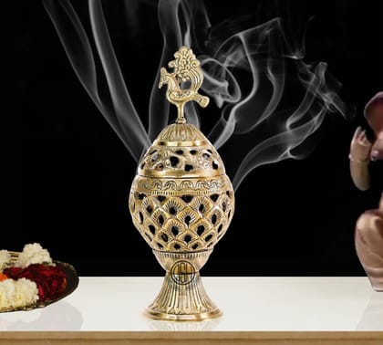 Pure Brass Charcoal Incense Burner Bakhoor Burner, Sambrani Dhoop, Loban Burner Multipurpose Brass Kapoor Dani.(LBN-21-EGGmor)