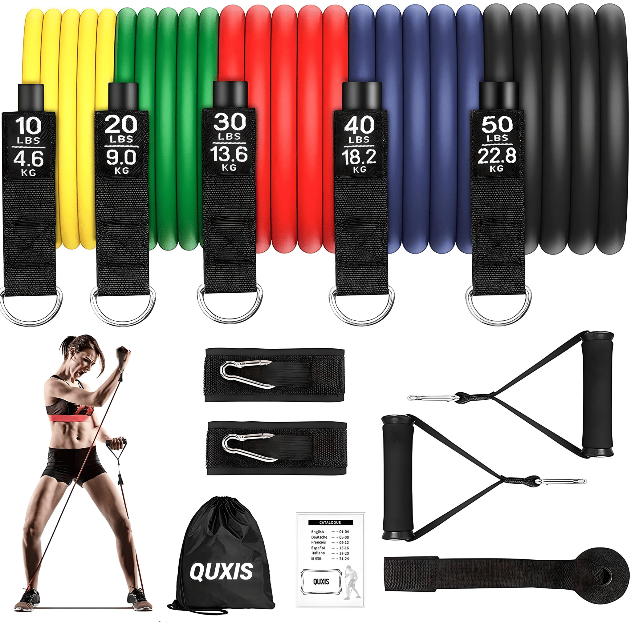 QUXIS Resistance Exercise Bands with Door Anchor, Handles, Waterproof Carry Bag, Legs Ankle Straps for Resistance Training, Physical Therapy, Home Workouts, Resistance Band.,Rubber